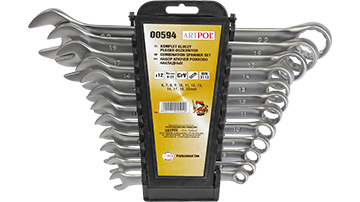 00594 Kpl.kluczy płasko-oczkowych 6-22mm/12szt._(CrV)-satynowane